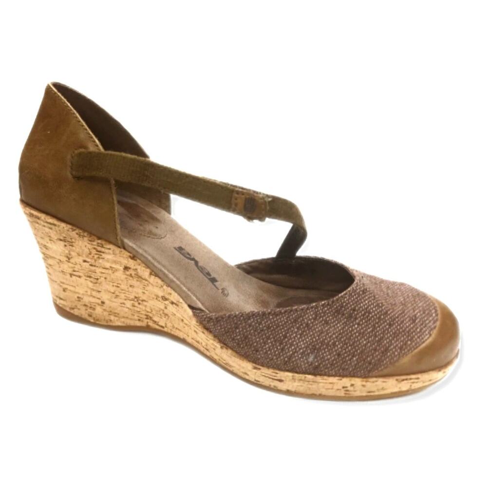 Teva Women Riviera Tan Leather Wedge Sandal Shoe 10 Classic Casual Neutral NEW